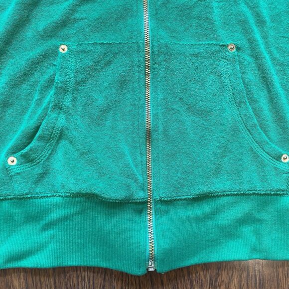 Michael Kors Green Velour Wing Collar Zip Front Jacket Sz L - Picture 4 of 7
